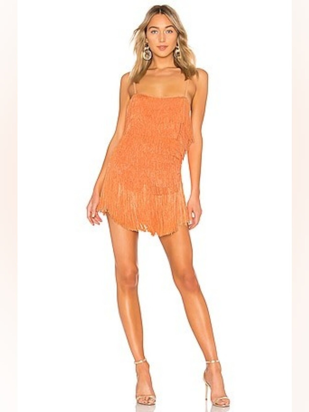 NBD Revolve Orange Sunrise Sherbet Orange Fringe Party Mini Dress Size Small
